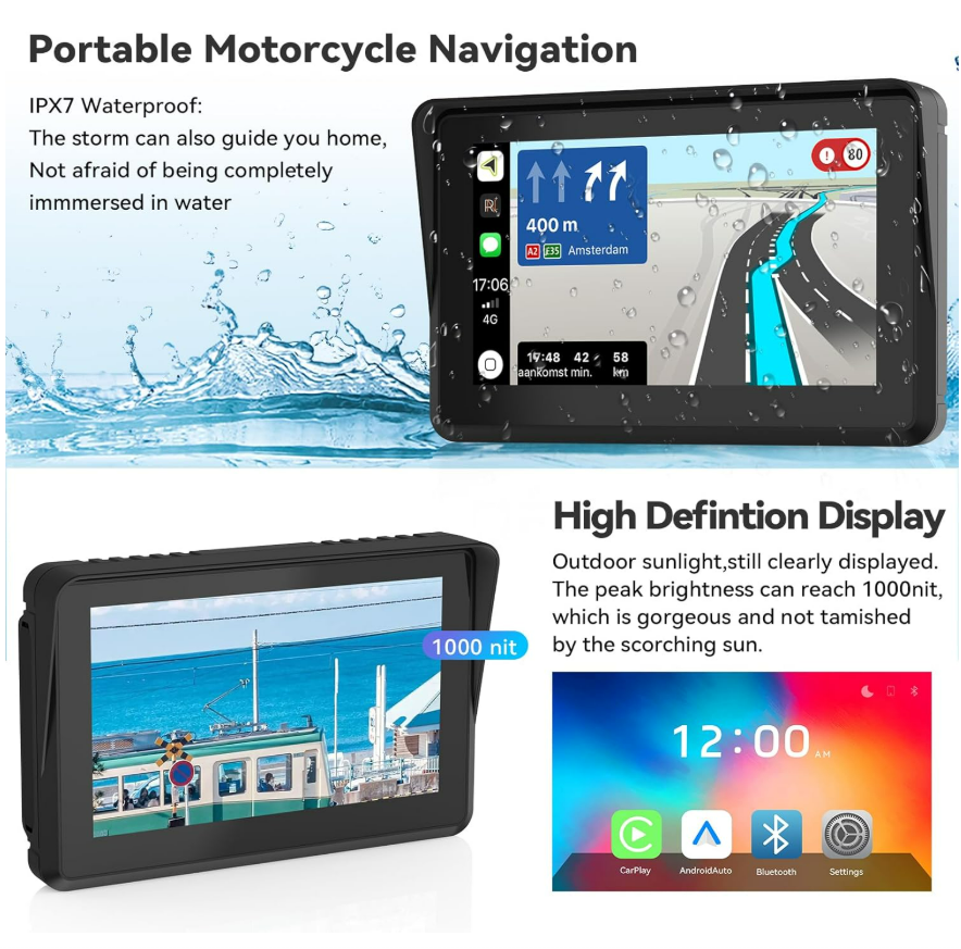 5 Inch Motorcycle Carplay Navigation For Motorbike